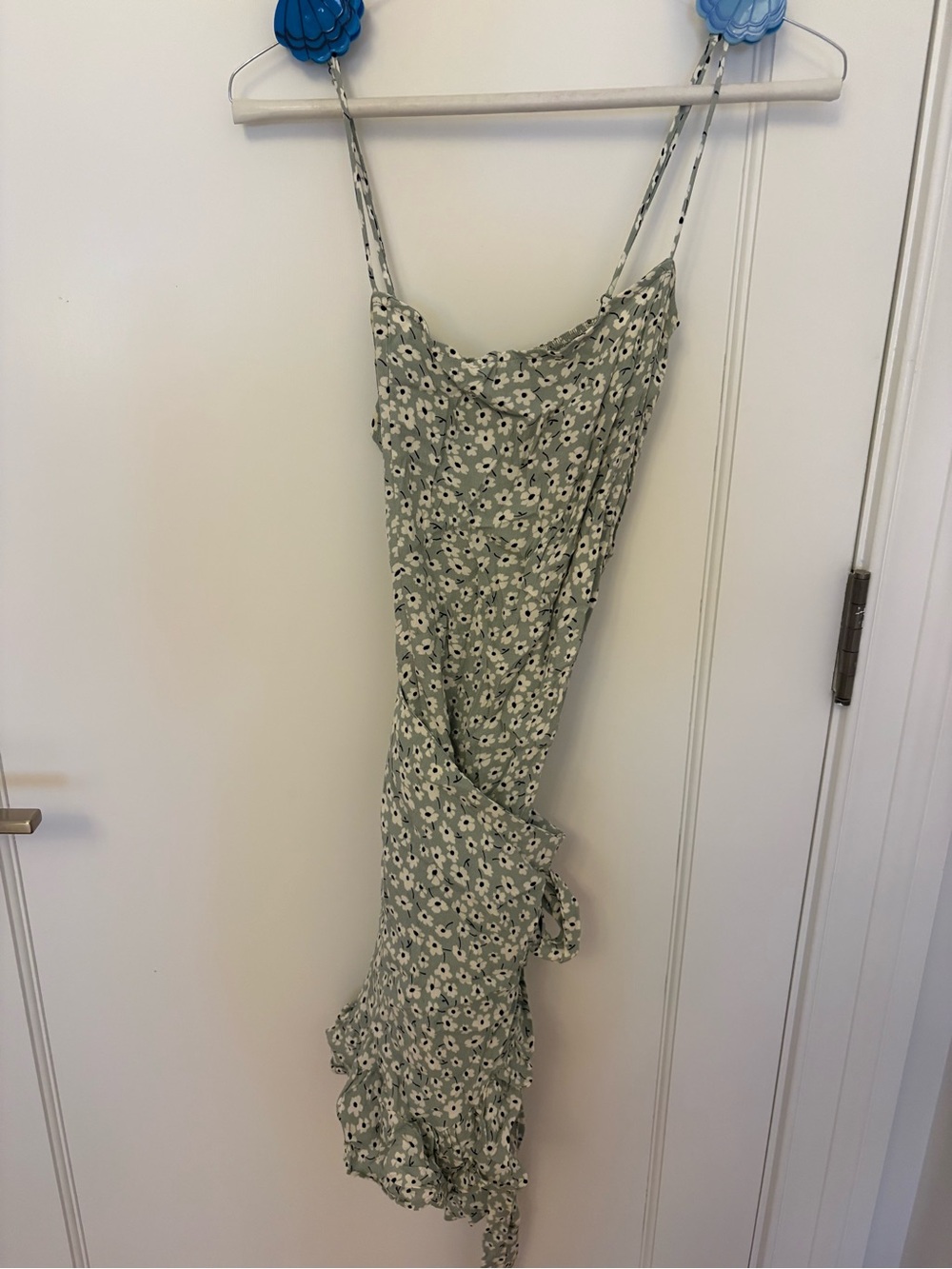 Green Floral Slip Dress with Ruffle Hem